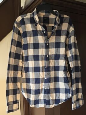 J. Crew Navy and White Buffalo Check Button-Down Shirt